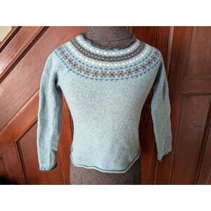 Garnet Hill Womens Blue Fair Isle Sweater M Lambswool Cashmere Long Sleeve XS